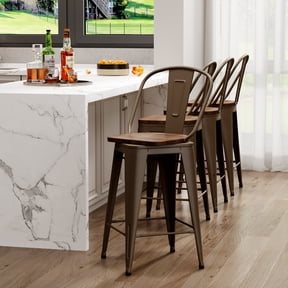 Andeworld Swivel Metal Bar Stools with Backs Counter Stools Set of 4 Counter Height Stools High Back Bar Chairs 26 Inch Bar Stools Farmhouse Rusty