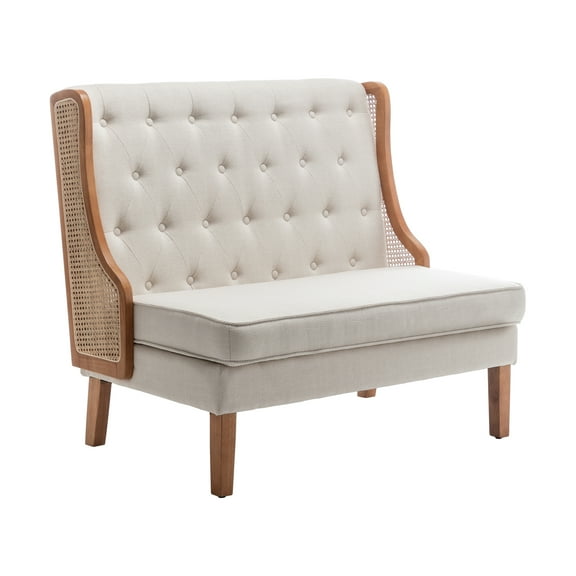 Andeworld Transitional All Ages Classic Linen Upholstered Seating Loveseat with Cushions, Beige