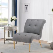 Andeworld Upholstered Accent Chair for Bedroom Living Room Chairs Curved Armless Leisure Chair Gray Faux Suede with Gold Metal Legs