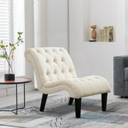 Andeworld Upholstered Accent Chair for Bedroom Living Room Chairs Lounge Chair with Wood Legs Cream Fabric