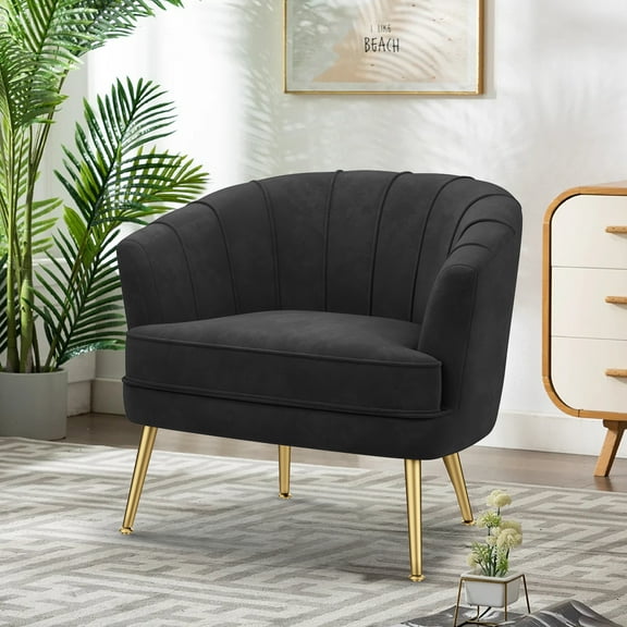 Andeworld Upholstered Accent Chair with Gold Metal Legs (Black)