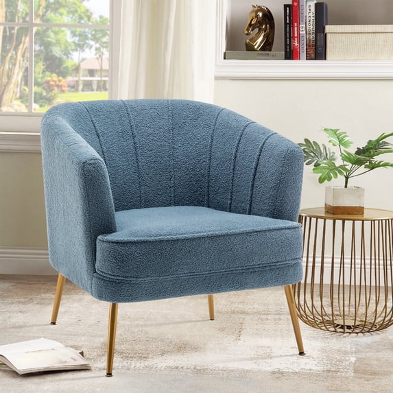 Andeworld Upholstered Accent Chair with Gold Metal Legs (Blue)