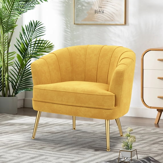 Andeworld Upholstered Accent Chair with Gold Metal Legs (Yellow)