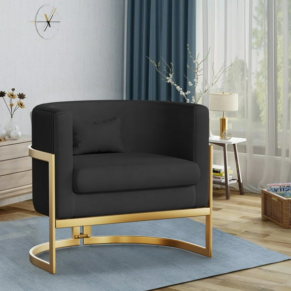 Andeworld Upholstered Barrel Modern Velvet Solid Print Anti-scratch Design Accent Chair, Black
