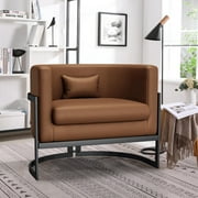 Andeworld Modern Velvet Removable Cushions Barrel Accent Chair, Brown