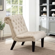 Andeworld Upholstered Chair for Bedroom Living Room Chairs Modern Accent Chair with Wood Legs Ivory Fabric
