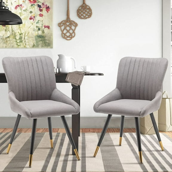 Andeworld Upholstered Dining Chairs Set of 2 Modern Armless Accent Chair, Faux Suede Mid Century Leisure Chair Kitchen Living Room Desk Side Chair with Gold Metal Legs-Grey