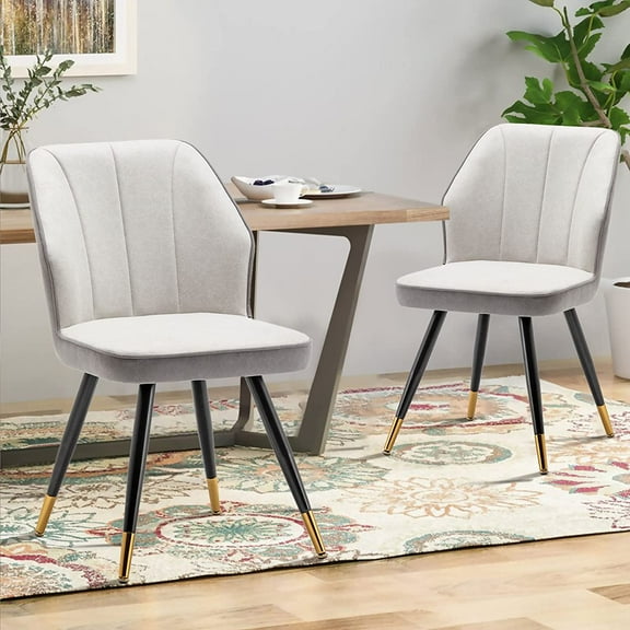 Andeworld Upholstered Dining Chairs Set of 2, Modern Armless Chairs for Kitchen, Dining Room Chairs, Living Room Accent Side Chairs Leisure Chair with Metal Legs Gray
