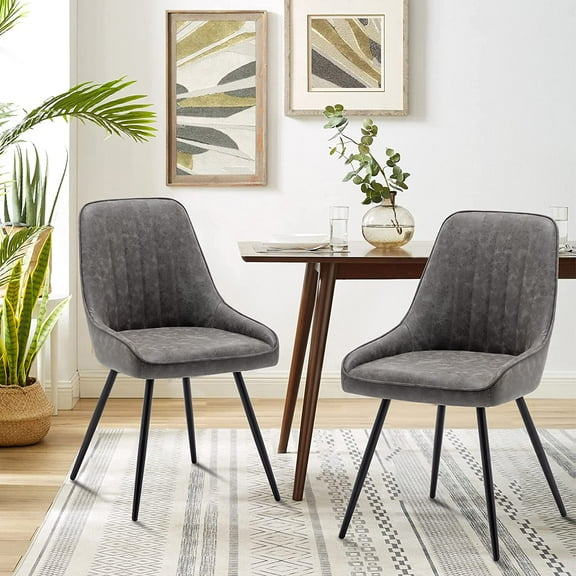 Andeworld Upholstered Dining Chairs Set of 2 Modern Faux Leather Armless Accent Chairs Mid Century Leisure Chair Kitchen Living Room Desk Side Chair with Metal Legs(Grey)