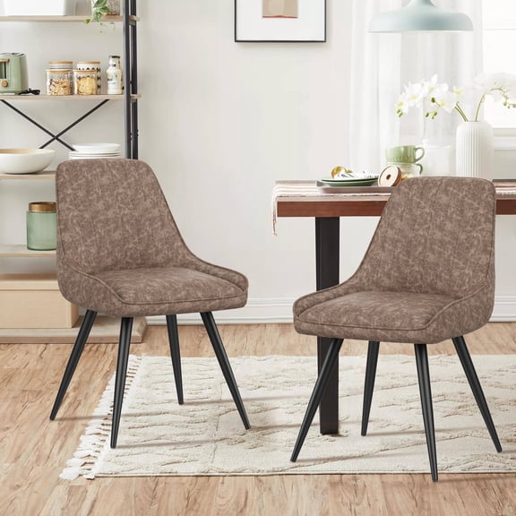 Andeworld Upholstered Dining Chairs Set of 2 Modern Faux Leather Armless Accent Chairs Mid Century Leisure Chair Kitchen Living Room Desk Side Chair with Metal Legs-Rustic Brown