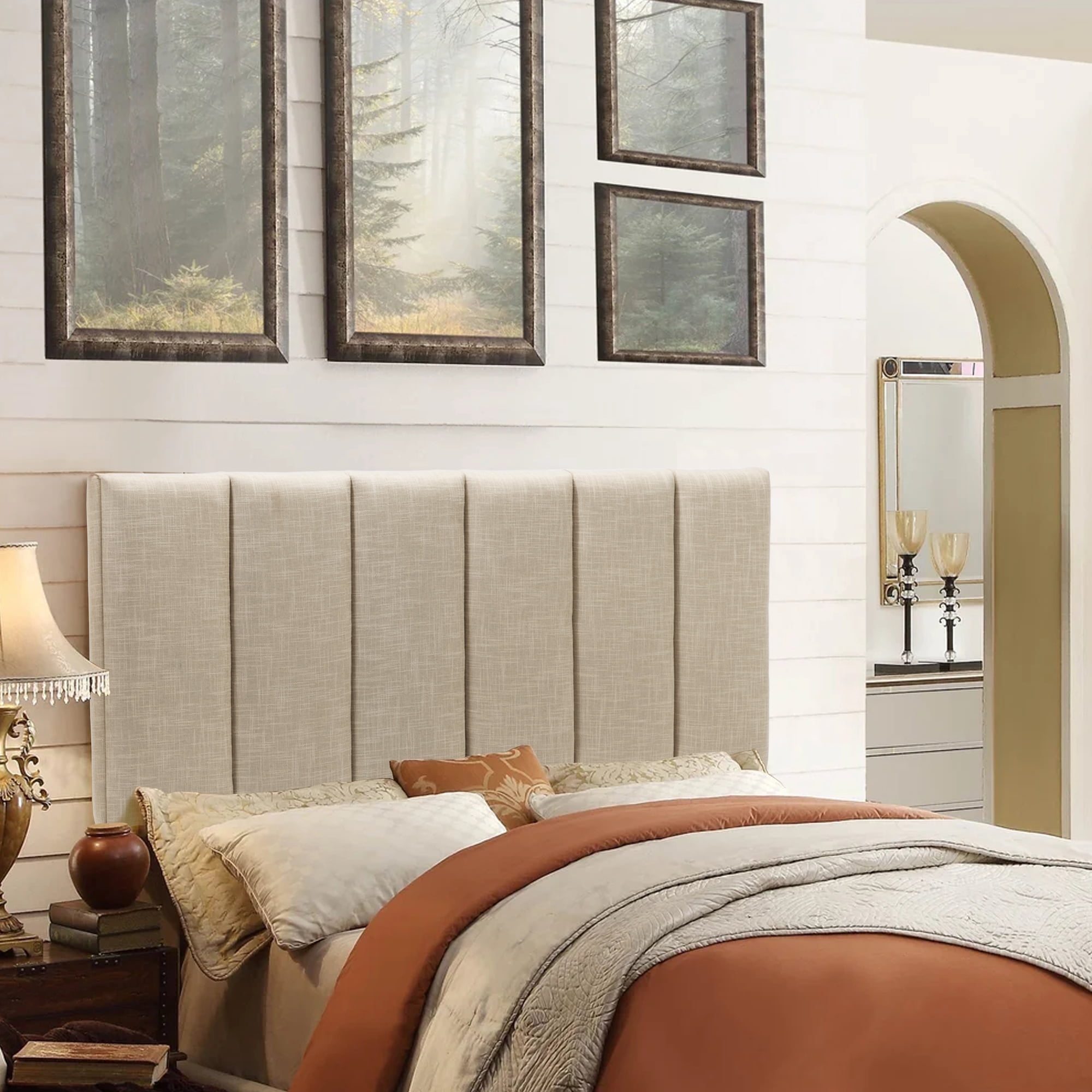 Andeworld Upholstered Headboard King Foldable Headboard for King Bed Adjustable Height Oatmeal