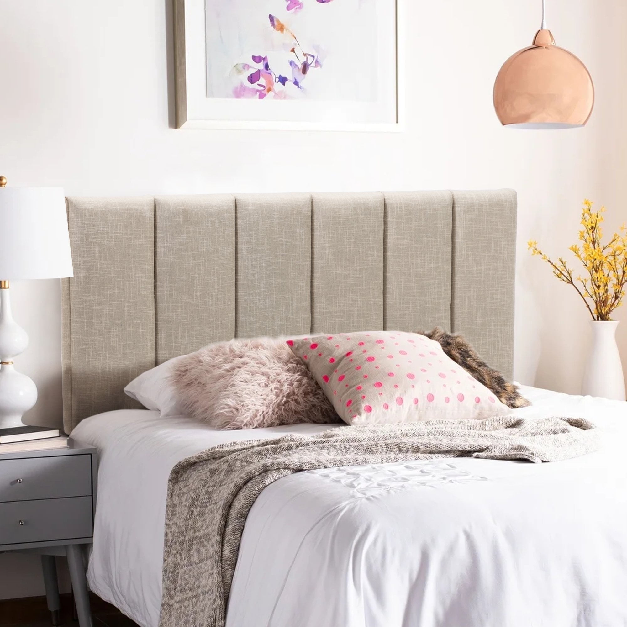 Andeworld Upholstered Headboard Queen Foldable Upholstered Headboard for Queen Bed Adjustable Height Oatmeal