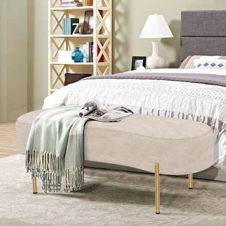Andeworld Upholstered Ottoman Bench Seat with Gold Legs,Sitting Bench Living Room Bench for Bedroom Indoor Benches(Beige)