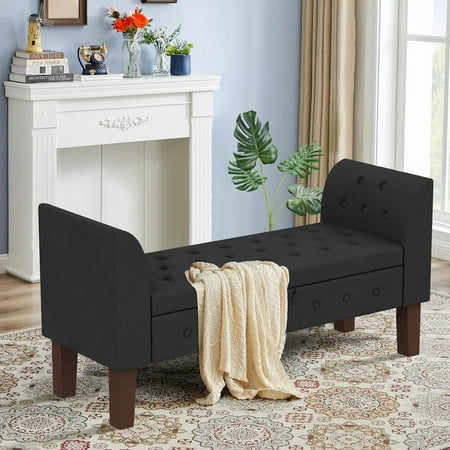 Andeworld Upholstered Storage Bench with Arms Ottoman Bench for Bedroom Entryway Living Room Grey