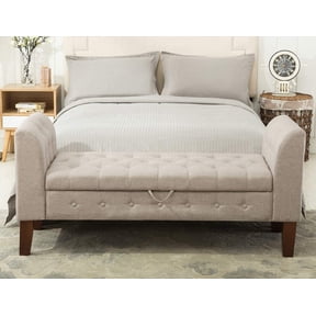 Andeworld Upholstered Storage Bench with Arms Ottoman Bench for Bedroom Entryway Living Room Khaki
