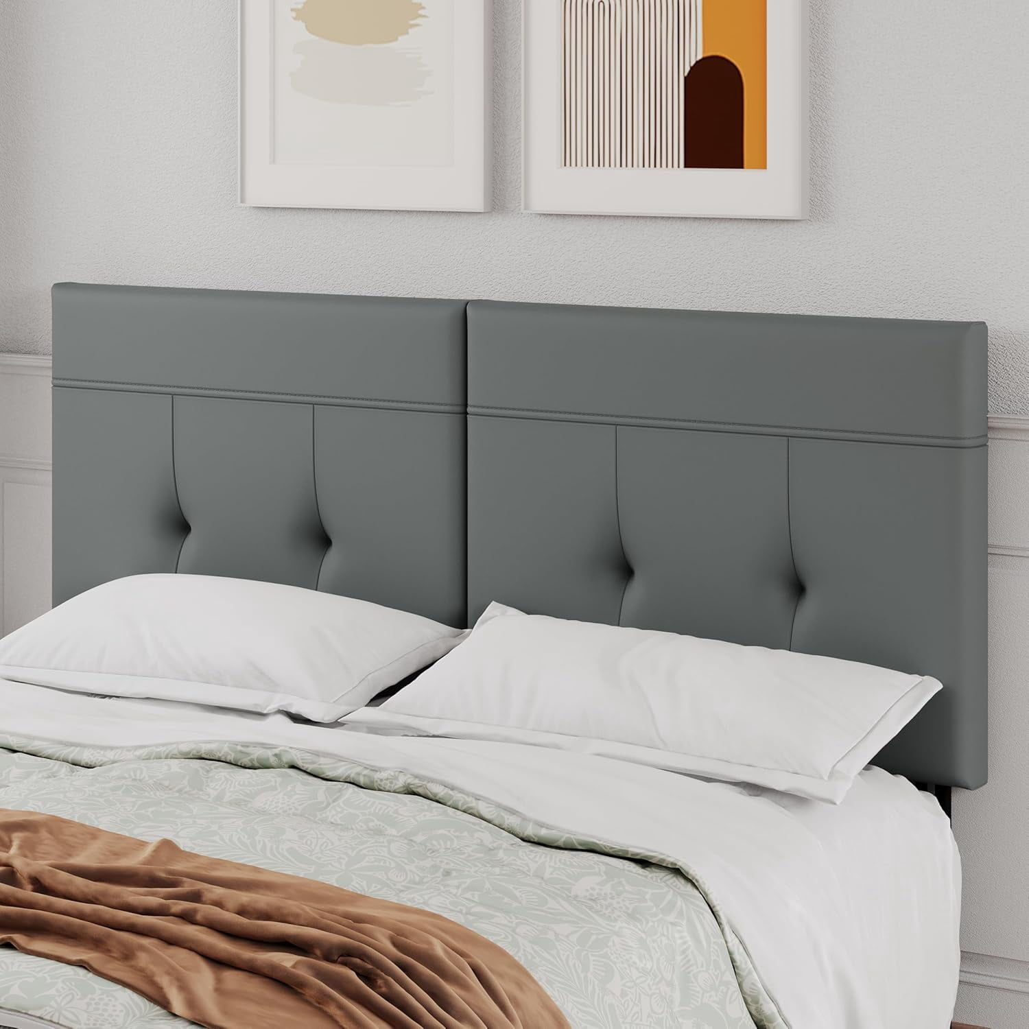 Andeworld Upholstered Tufted Queen Size Headboard,PU Leather Wood Head Board with Metal Legs, Adjustable Height from 42” to 56”, Bed Headboard in Modern Design,Backboard for Bed, Grey