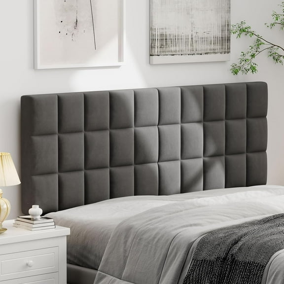 Andeworld Velvet Upholstered Tufted Queen Size Headboard,Wood Head Board with Metal Legs, Adjustable Height from 42” to 56”, Bed Headboard in Modern Design,Backboard for Bed, Dark Gray