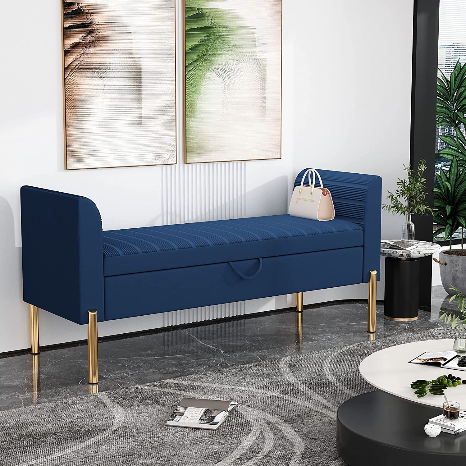 Blue bench for living room new arrivals