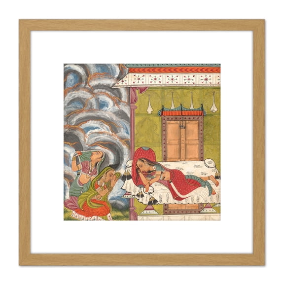 Andhrayaki Ragini Garland Musical Modes Pradesh Islamic India 8X8 Inch Square Wooden Framed Wall Art Print Picture with Mount