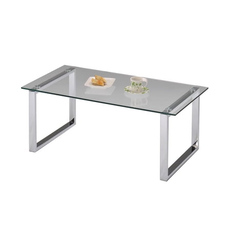 Andi Modern Rectangular Tempered Glass Top Coffee Table in Chrome/Clear