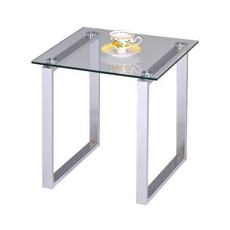 Andi Modern Square Tempered Glass Top End Table in Chrome/Clear