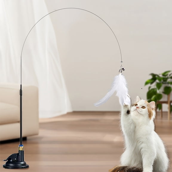 Andiker Cat Toys for Indoor Cats, 2 in 1 Cat Stick with Powerful Suction Cup Cat Feather Toy with Bell Self-Play Cat Teaser Stick for Indoor Cats Do More Exercise to Release Stress&Kill Time