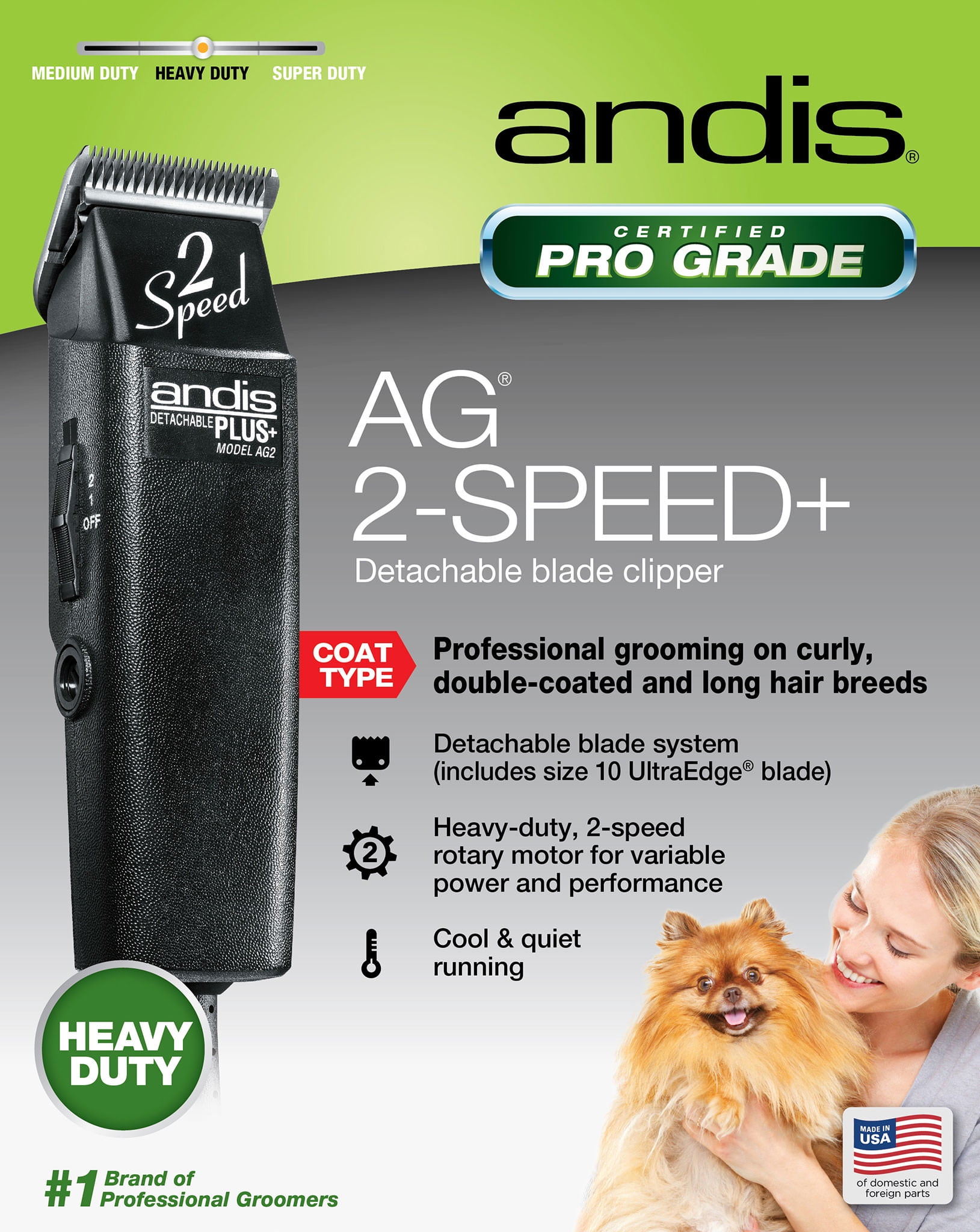 Andis Animal Pro Grade AG 2-Speed with Detachable Blade Clipper, Black