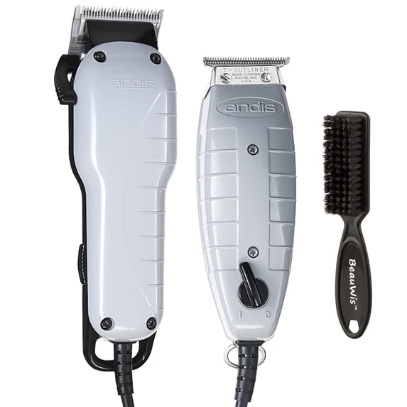 Andis Barber Combo Professional Clipper and Trimmer 66325 with BeauWis Blade Brush