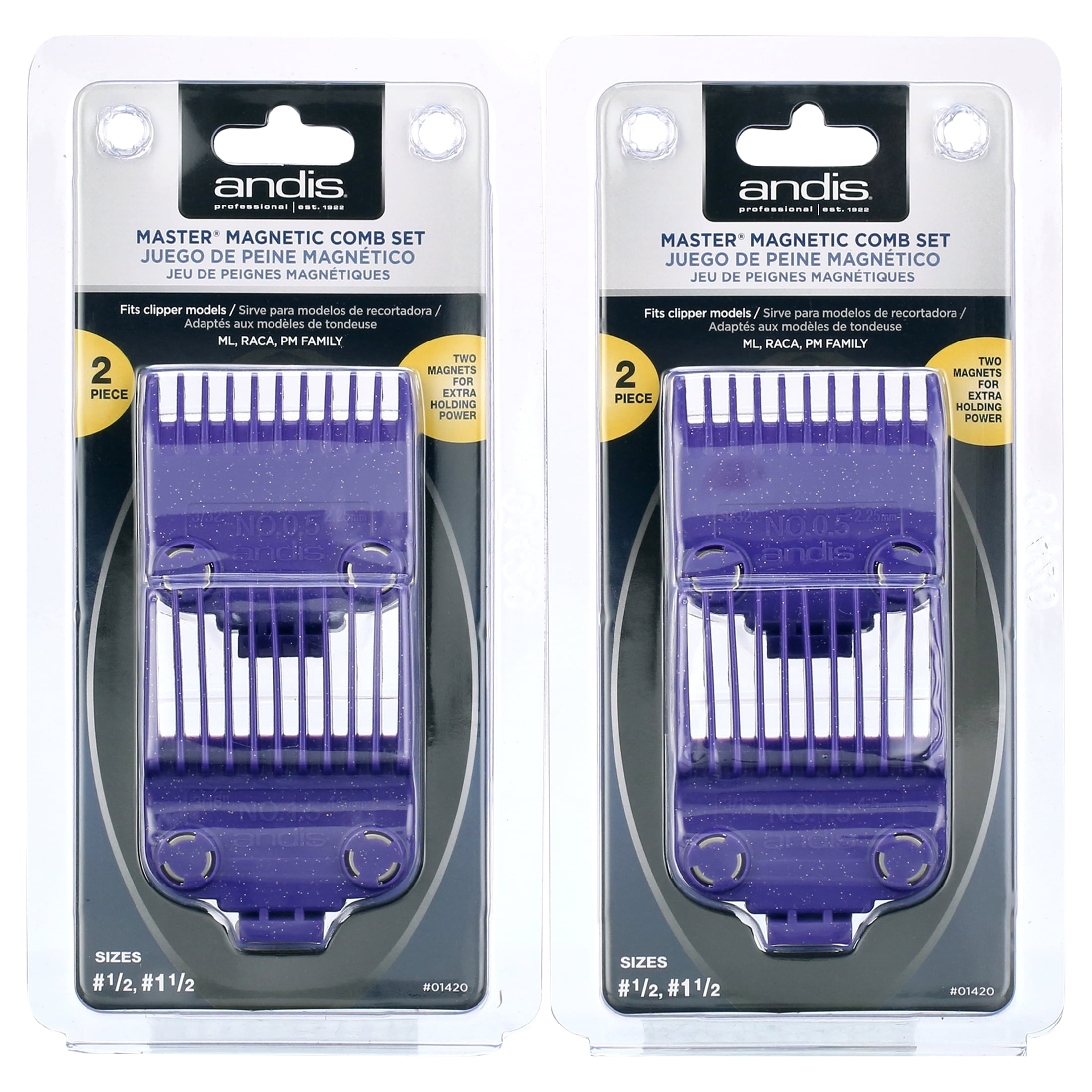 Andis Master Clipper Magnetic Comb Set Dual Pack sizes 0.5 & 1.5