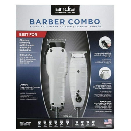 Andis Professional Barber Combo Hair Clipper and Trimmer 17 Piece Set, 66615, Grey
