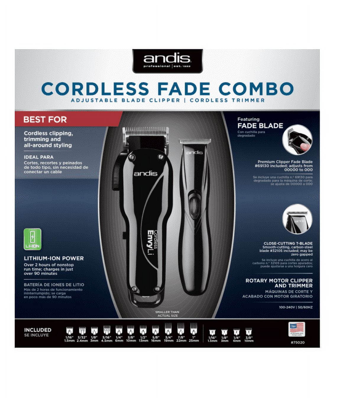 Andis Professional Cordless Fade Combo Envy Li Clipper u0026 Slimline Li  Trimmer 75020