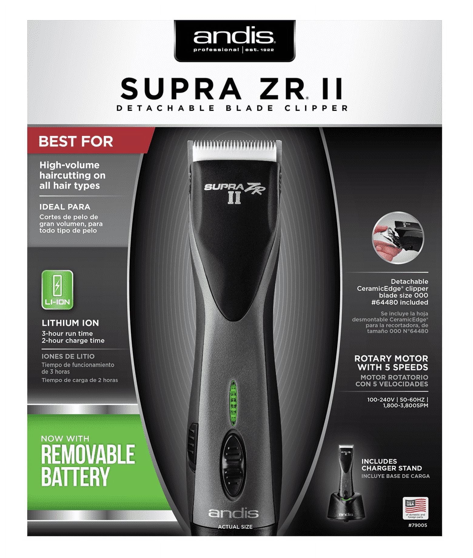 Andis ZR バリカンセットWAHL Andis Supra ZR II Cordless Clipper, Detachable Blade, 5