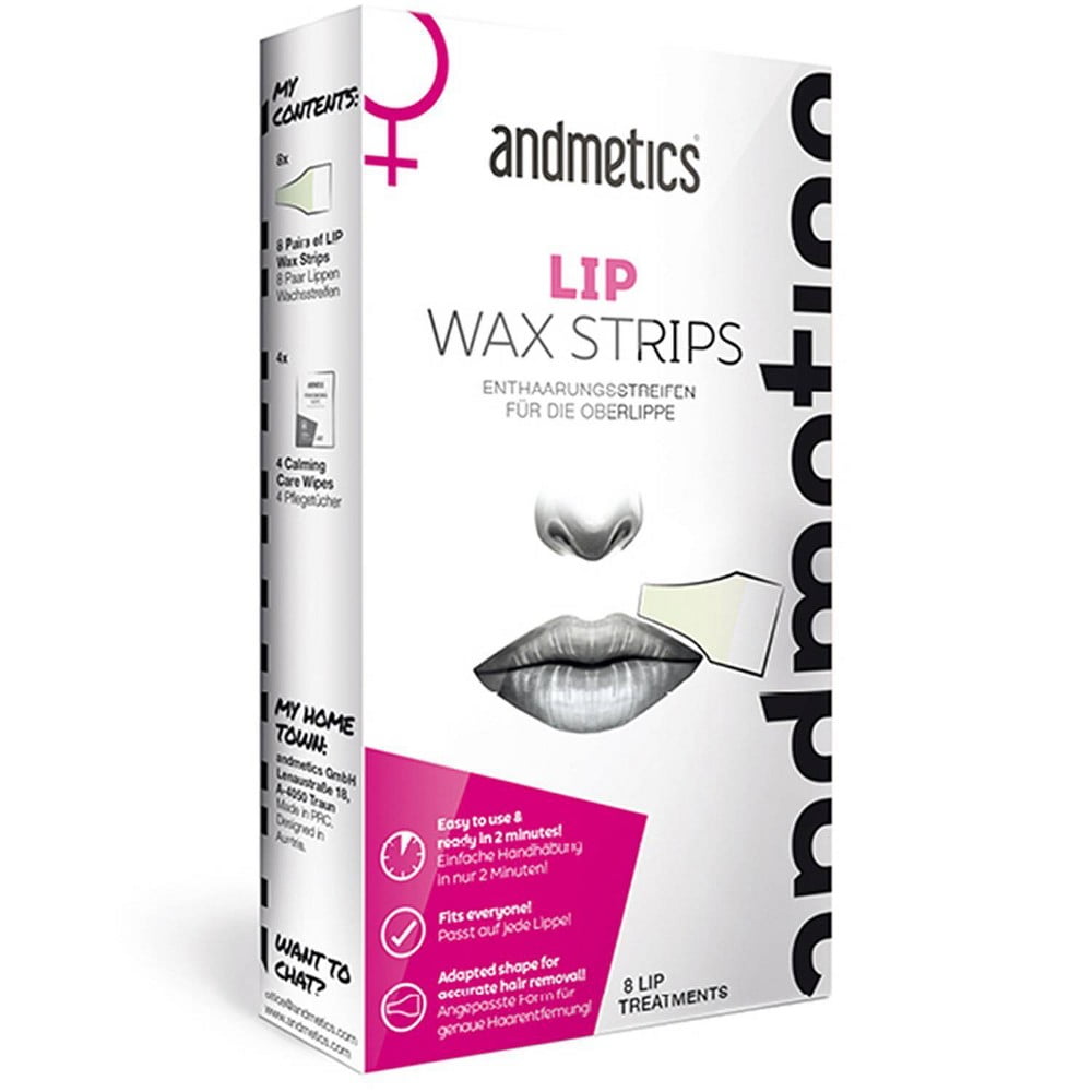 Andmetics Lip Wax Strips 16 Cold Wax Strips 4 Calming Care Wipes