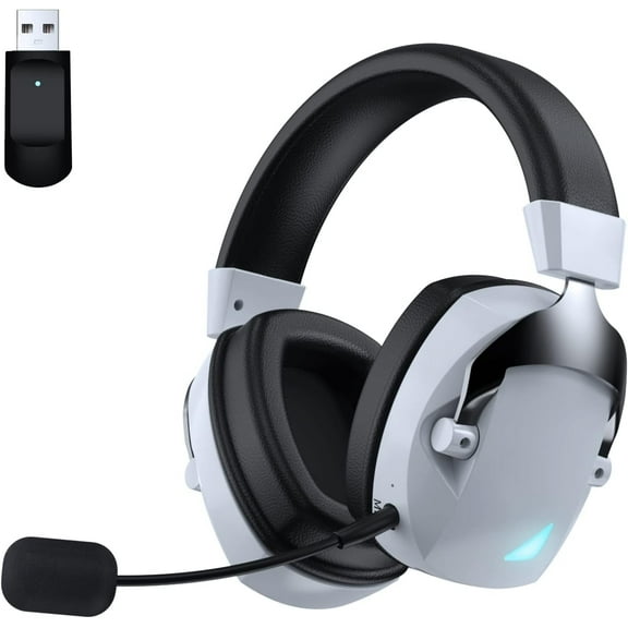 Andoe Wireless Gaming Headset for PS5/PS4/PC/Nintendo Switch/PC, Bluetooth 5.3 Gaming Headphones with Noise-Cancelling Microphone, 3.5mm Wired Jack for Xbox Series (White)