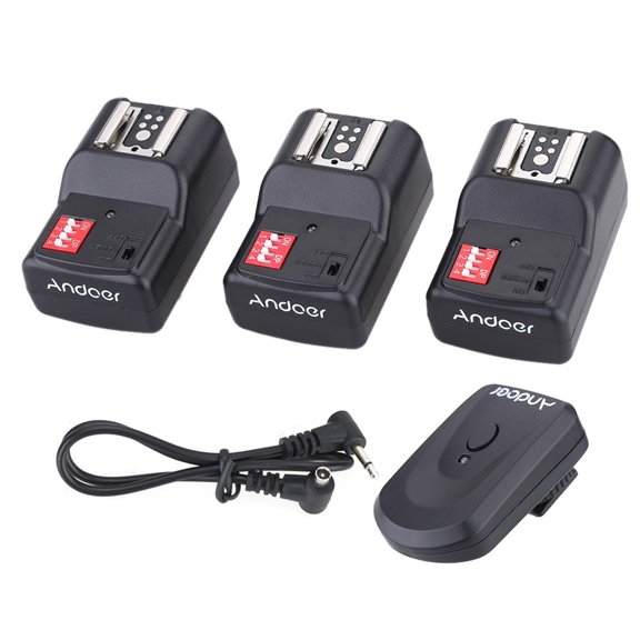 Andoer 16 Channel Wireless Remote Flash Trigger Set with 1 Transmitter, 3 Receivers, and PC Sync Cord for Canon Nikon Pentax Olympus Sigma Speedlites