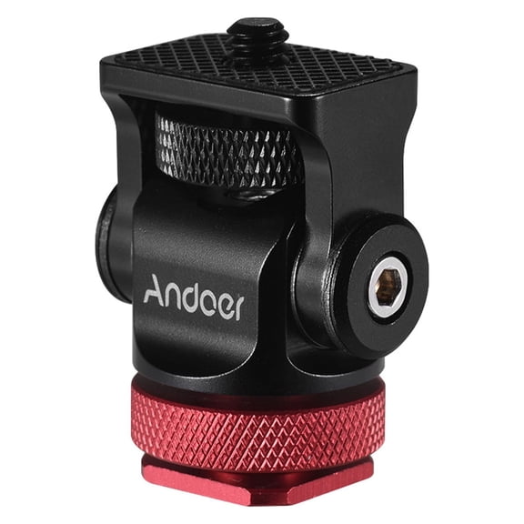 Andoer 180° Rotary Ball Head Ballhead Hot Flash Shoe Mount Adapter 1/4 Inch Screw with Wrench for DSLR Camera Microphone LED Video Light Monitor Tripod Monopod