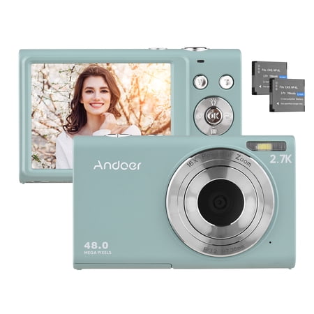 Andoer 2.7K Digital Compact Video 48MP Auto Focus 2.88 Inch IPS Screen 16X Zoom -shake Face Detact Smile Capture Built-in Fill with Carry Bag Wrist Strap 2pcs Batteries for Teens