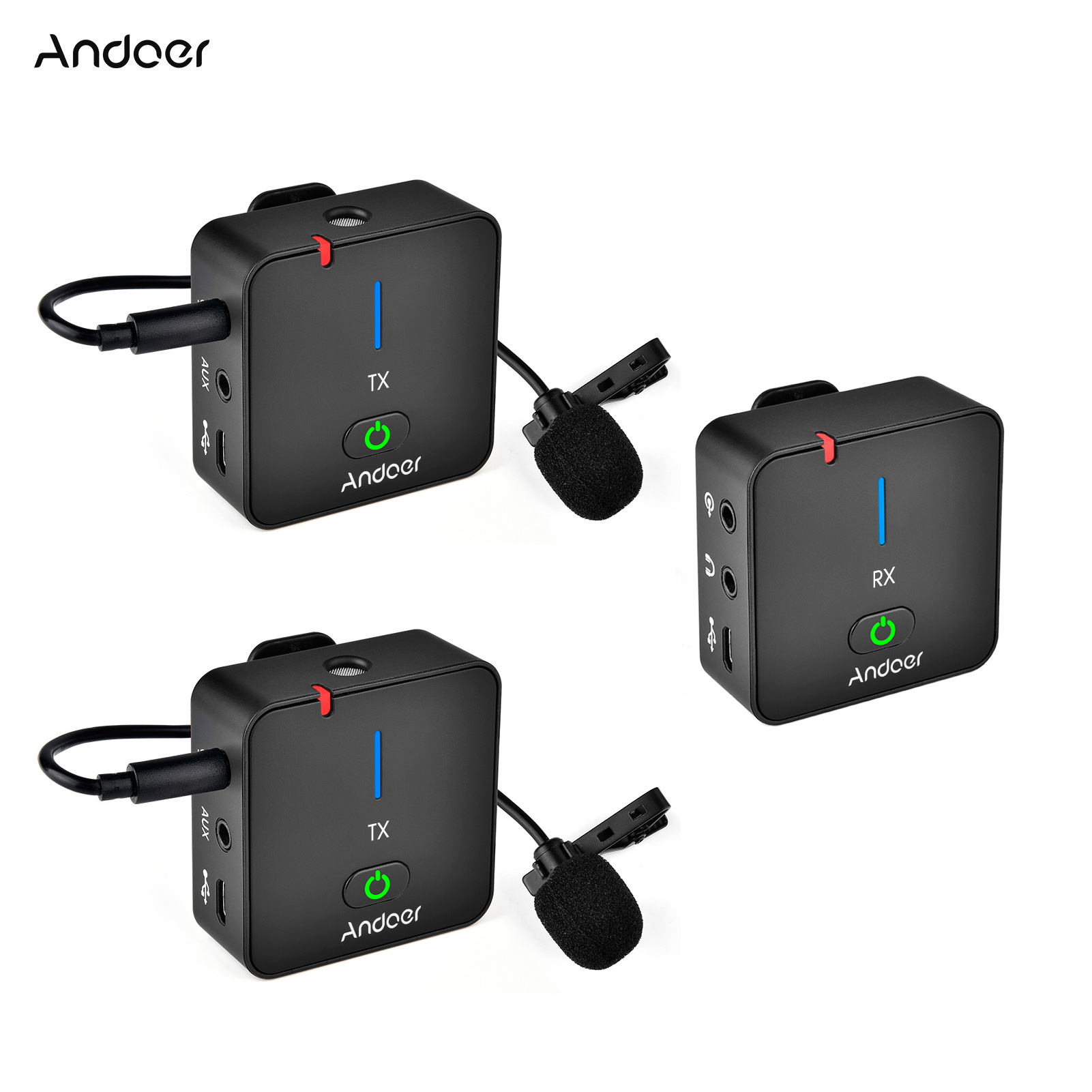 Andoer-2 Microphone,Battery DSLR DV DSLR Camera DV 2 Clip-on Lavalier DV Video R Battery DSLR Camera Camera DV V Battery DSLR DSLR MX5 + 2 DSLR DV Video Mics 50M Built-in Lavalier Mics 50M