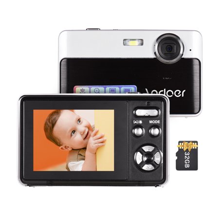 Andoer 4K Compact Digital Camera Video Camcorder 48MP 2.4 Inch IPS Screen 16X Digital Zoom Anti-shake Smile Capture Built-in Flash Battery with 32GB Memory Card Christmas Gift for Kids Teens Friends