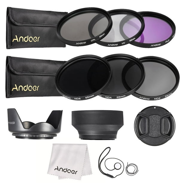 Andoer 55mm Lens Filter Kit UV+CPL+FLD+(ND2 ND4 ND8) with Carry Pouch