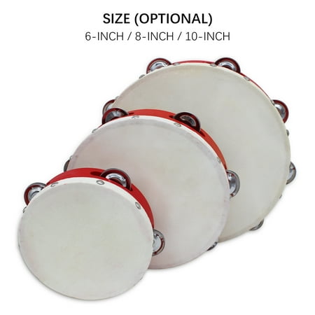 Andoer 6 Inch Hand Tambourine with Metal Single Row 4pcs Metal Cymbals Jingles Sheepskin Drum Skin Wooden Tambourines Entertainment Musical Timbrel for Adults Kids Dancing Singing Party