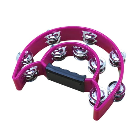 Andoer Double Row Handheld Tambourine Metal Jingles Hand Held Musical Percussion Drum Half Moon Hand Bell for Adults Kids KTV Party Bar