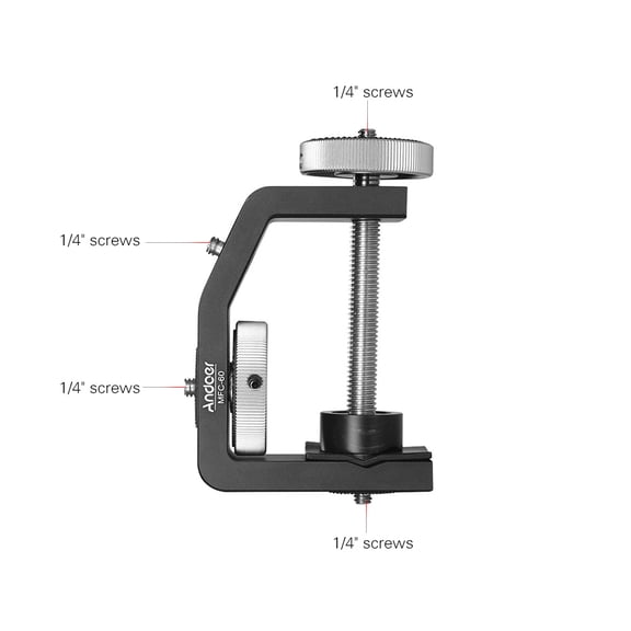 Andoer Heavy Duty Photography Desk Tree Clamp, Multifunctional C-shaped Mount, Window Glass Clip for DSLR and Action Cameras, Max 60mm Distance, 8.8 lbs Load