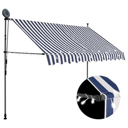 Andoer Manual Retractable Awning with LED 98.4" Blue and White
