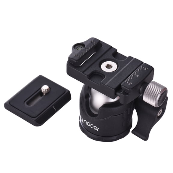 Andoer Mini Tabletop Ball Head 360 Degree Rotation Mount with Quick Release Plate for DSLR Camera and Smartphone, Lightweight Portable Photography Accessory, Black