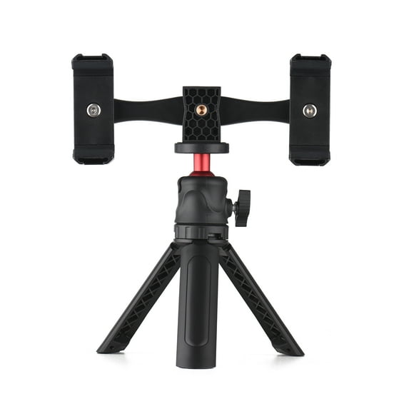 Andoer Multifunctional Smartphone Video Kit Including Universal Phone Tripod Mount with Dual Phone Holders 4 Cold Shoe Mounts + Desktop Tripod for Vlog Live Streaming Oline Video Teaching Meeting C21