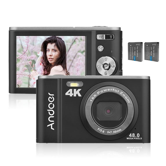 Andoer Portable Digital 48MP 4K 2.8-inch IPS Screen 16X Zoom Self-Timer 128GB Extended Memory Face Detection -shaking with 2pcs Batteries Hand Strap Carry Pouch