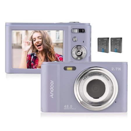 Andoer Portable Digital Camera 48MP 2.7K 2.88-inch IPS Screen 16X Zoom Auto Focus Self-Timer 128GB Extended Memory Face Detection -shaking with 2pcs Batteries Hand Strap Carry Pouch