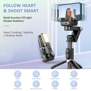 Andoer Q18 360-Degree Rotatable Multi-Function Gimbal Stabilizer with 27.5in / 700mm Extension Rod Built-in Beauty Fill Light Smart Face Tracking Auto Balance Desktop Tripod
