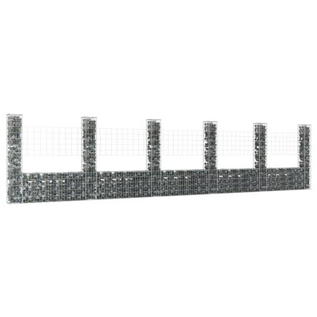 Andoer U-shape Gabion Basket with 6 Posts Iron 244.1"x7.9"x59.1"